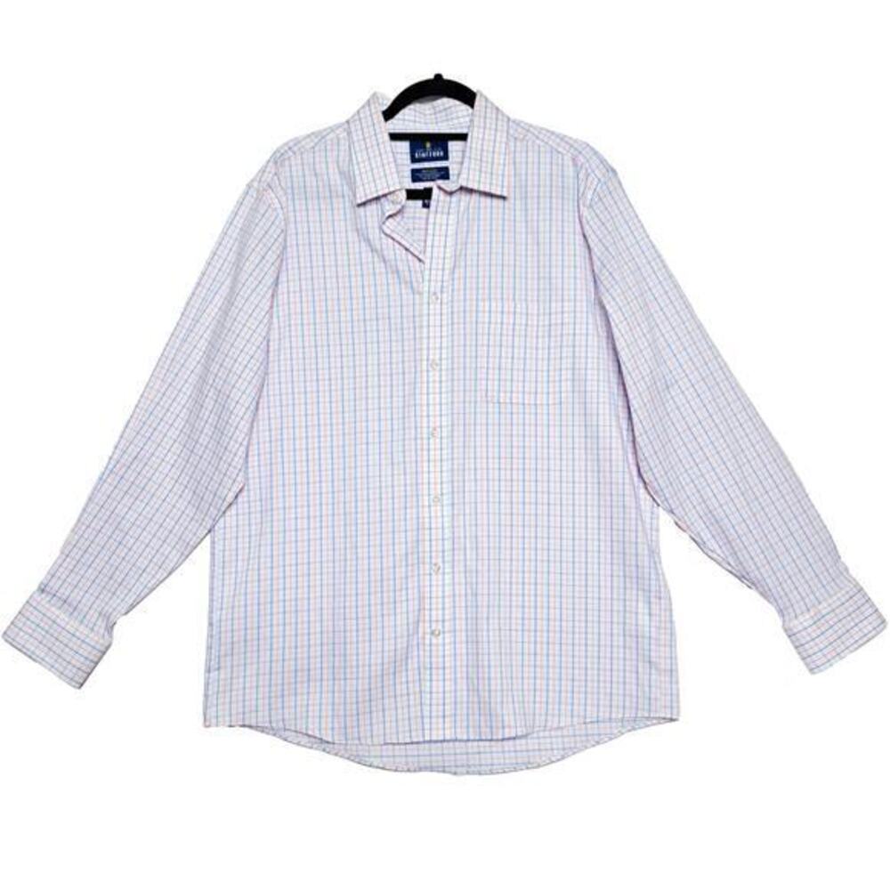 Stafford Button‎ Down Shirt Mens L (16 1/2) Regular Fit Sweat Repel Pastel Plaid